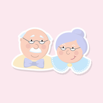 Happy grandparents. Vector cartoon illustration. Grandparents day. Elderly couple. Love.