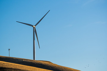 Wind turbine on the hills of east San Francisco bay area, Altamont Pass, Livermore, California