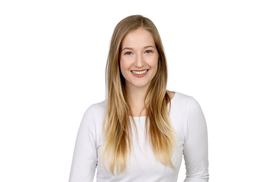 Blonde Frau lacht