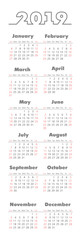 Vector pocket 2019 year calendar