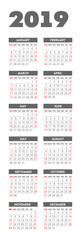 Vector pocket 2019 year calendar