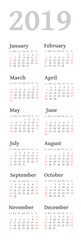 Vector pocket 2019 year calendar