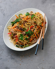 Chinese pasta with beef.