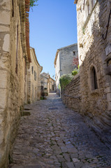Fototapeta na wymiar Authentic cobblestone street in Lacoste village, Vaucluse, France