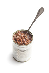 Meal for dog or cat. Canned meat with sauce.