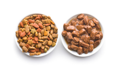 Meal for dog or cat. Canned meat with sauce.