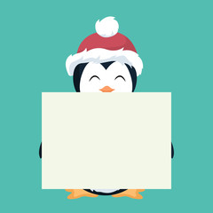 Penguin Christmas card holding a white placard
