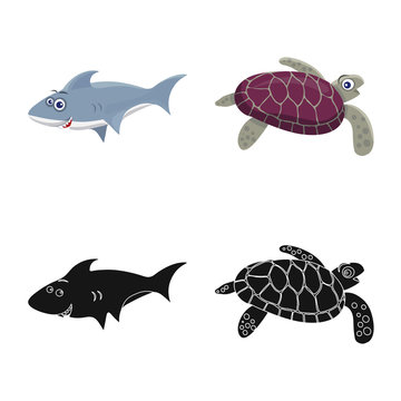 Vector design of sea and animal icon. Collection of sea and marine vector icon for stock.