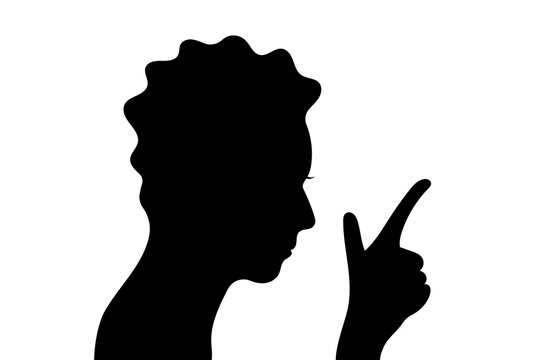 Black head silhouette profile with wavy hairs and hand