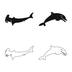 Vector illustration of sea and animal sign. Set of sea and marine vector icon for stock.