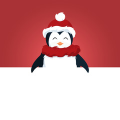 Penguin Christmas card over white placard