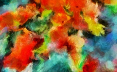 Impression color mix abstract texture art. Artistic bright background. Oil painting artwork. Modern style graphic wallpaper. Large strokes of paint. Colorful pattern for design work or wallpaper.