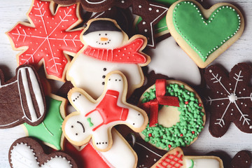 Fototapeta na wymiar Close up view of colorful christmas cookies