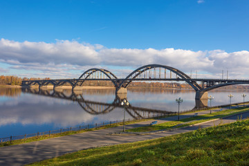 Bridge over the Volga river in Rybinsk. Russia.