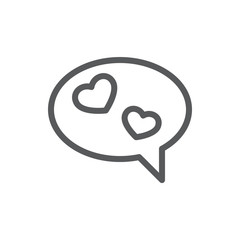 Speech bubble with hearts line icon with editable stroke.