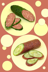 Cucumber with cervelat inside and cervelat with cucumber