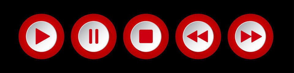red, white round music control buttons set