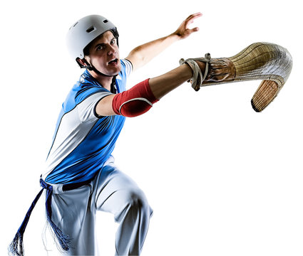 one caucasian Jai alai Basque pelota Cesta Punta player man isolated on white background silhouette
