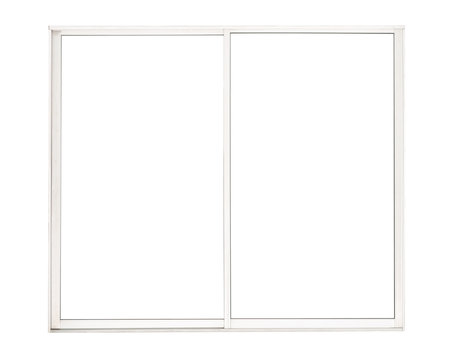 Modern clean glass window isolated on white background, large metallic double panes frame, real house element for design