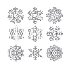 Snowflake winter set isolated four icon silhouette on white background