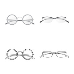 Vector illustration of glasses and frame logo. Set of glasses and accessory stock vector illustration.
