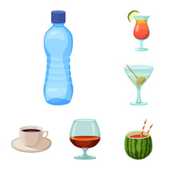 Vector illustration of drink and bar symbol. Collection of drink and party vector icon for stock.