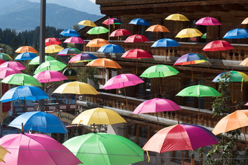 multi color umbrellas floating in Werfenweng