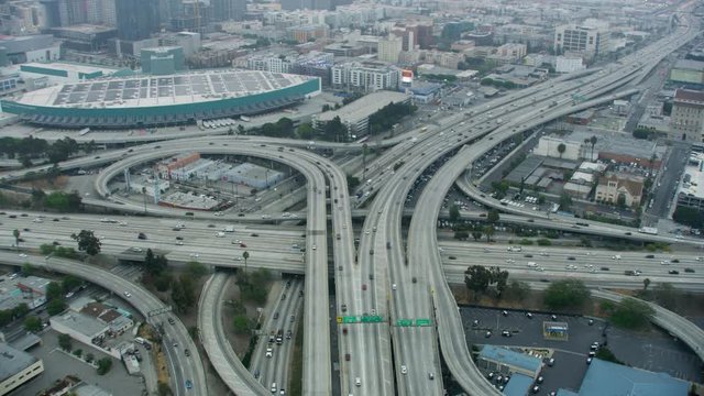 Aerial view vehicle Freeway Los Angeles California USA