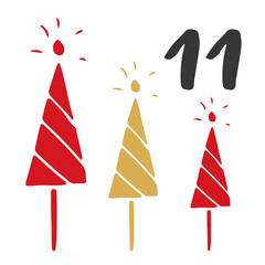 Christmas advent calendar. Hand drawn elements and numbers. Winter holidays calendar card design, Vector illustration