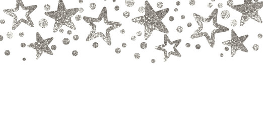 Silver textured stars and confetti for top border