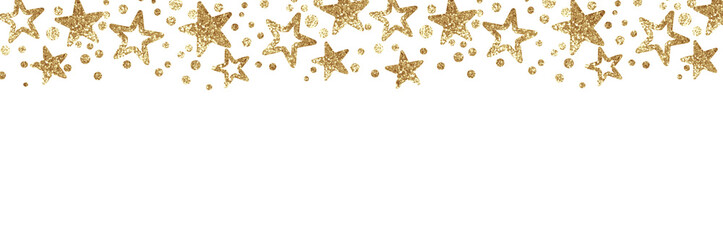Golden textured stars and confetti for top border
