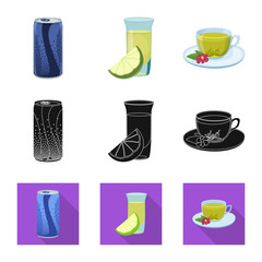 Vector illustration of drink and bar symbol. Set of drink and party vector icon for stock.