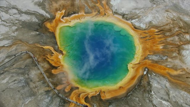Aerial view Grand Prismatic Spring mineral water USA