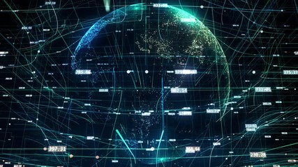 Global digital word, cloud computing symbol of global IT development, random numbers and others elements which creating abstract 3D information technology animation - Powered by Adobe