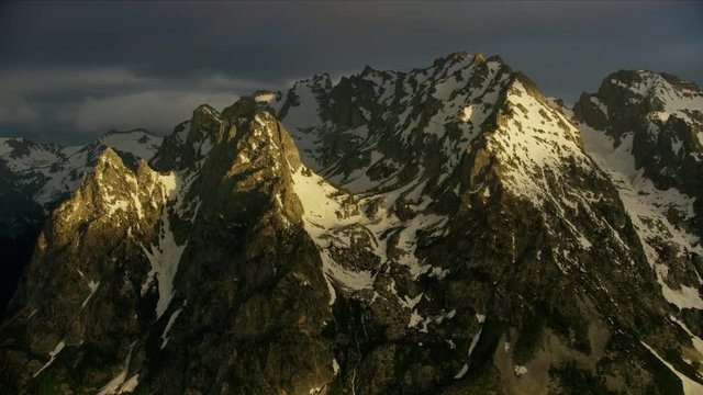 Aerial sunrise view Teton Mountain range Yellowstone USA