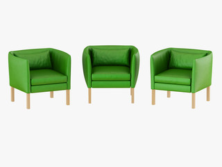 Fototapeta premium Three green leather armchair 3d rendering