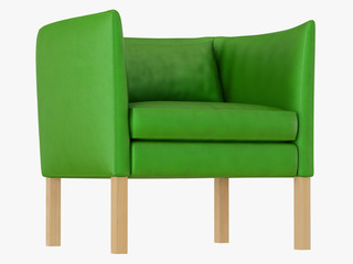 Green leather armchair 3d rendering