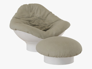 Soft armchair and pouf 3d rendering