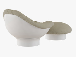 Soft armchair and pouf 3d rendering