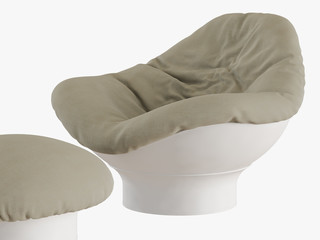 Soft armchair and pouf 3d rendering