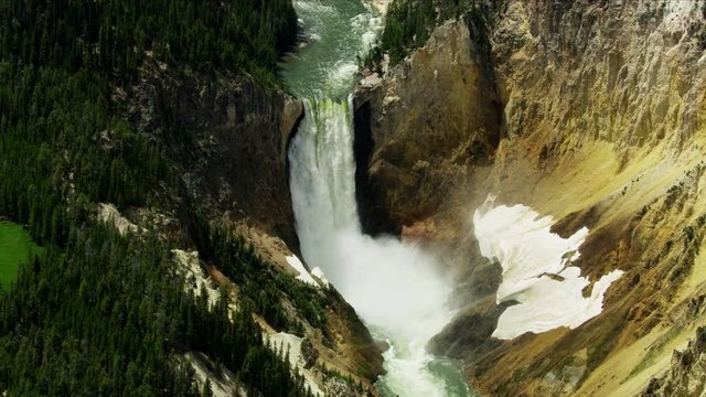 Aerial view Lower Falls river Yellowstone Park USA