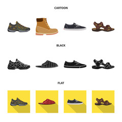 Vector illustration of shoe and footwear symbol. Set of shoe and foot vector icon for stock.