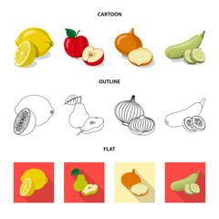 Isolated object of vegetable and fruit sign. Collection of vegetable and vegetarian stock symbol for web.