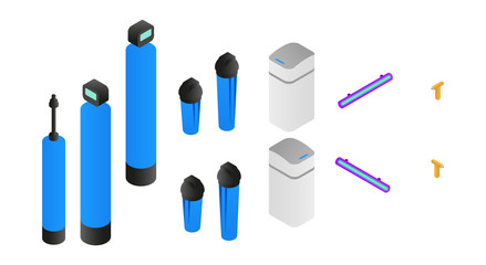 Isometry water filter system elements.