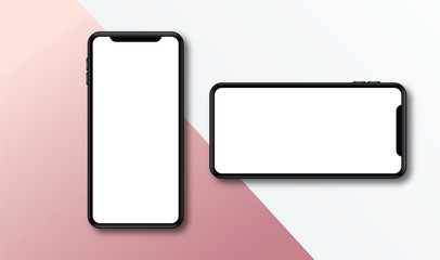 Modern frameless smartphone Mock up with blank white screen.