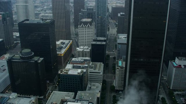 Aerial view Los Angeles Financial district skyscrapers California