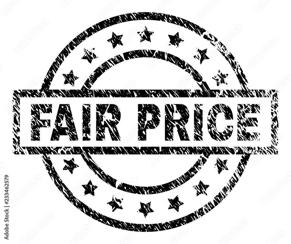 Wall mural FAIR PRICE stamp seal watermark with distress style. Designed with rectangle, circles and stars. Black vector rubber print of FAIR PRICE title with corroded texture.