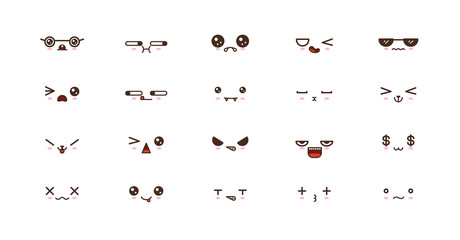 Kawaii smile emoticons. Japanese emoji