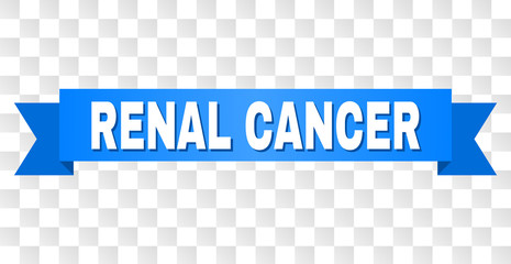 RENAL CANCER text on a ribbon. Designed with white caption and blue stripe. Vector banner with RENAL CANCER tag on a transparent background.