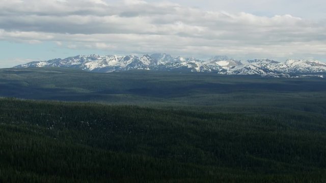 Aerial view Grand Teton mountain range Yellowstone USA